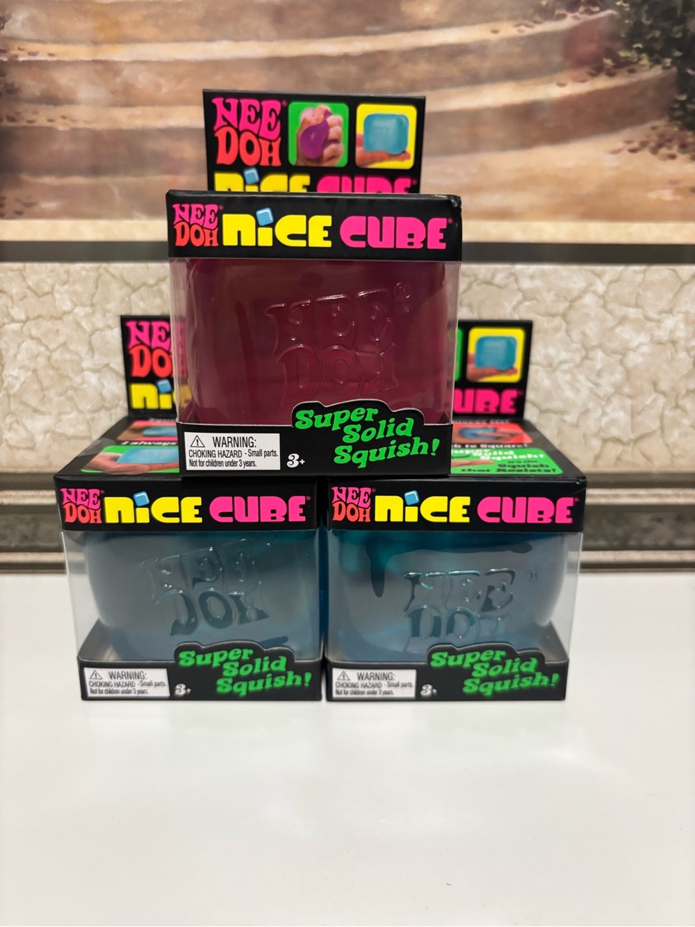 Nee Doh Nice Cube Super Solid Squish! - Pink and Blue lot of 3